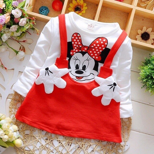 2018 Nieuwe Zomer Katoenen Baby Meisjes Cartoon Lange Mouwen Jurk Kinderkleding Kinderen Prinses Jurken Casual Kleding 0-2years