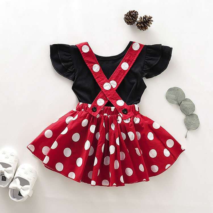 2022 Nieuwe Baby Kleding Minnie Jurk Polka Dot Schattige Peuter Meisje Sets Strik Rokken Sets Zomer Pasgeboren Baby Meisje Kleding