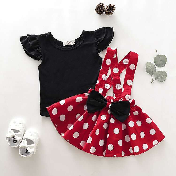 2022 Nieuwe Baby Kleding Minnie Jurk Polka Dot Schattige Peuter Meisje Sets Strik Rokken Sets Zomer Pasgeboren Baby Meisje Kleding