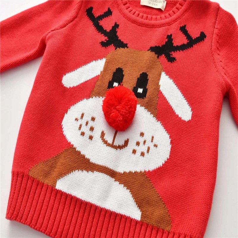 Peuter Kerst Trui Tops Baby Cartoon Herten Lange Mouwen Ronde Hals Gebreide Trui Met Pompom Herfst Winter Kleding