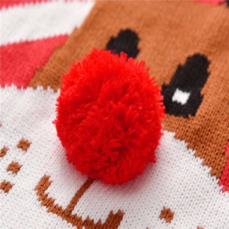 Peuter Kerst Trui Tops Baby Cartoon Herten Lange Mouwen Ronde Hals Gebreide Trui Met Pompom Herfst Winter Kleding