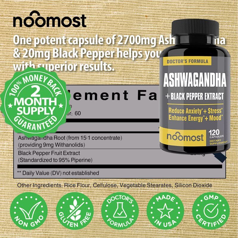 Organische Ashwagandha Capsules Bevorderen Anti-Stress, Natuurlijke Stemming Ondersteuning & Focus Ondersteuning, Natuurlijke Energie Supplement, unisex