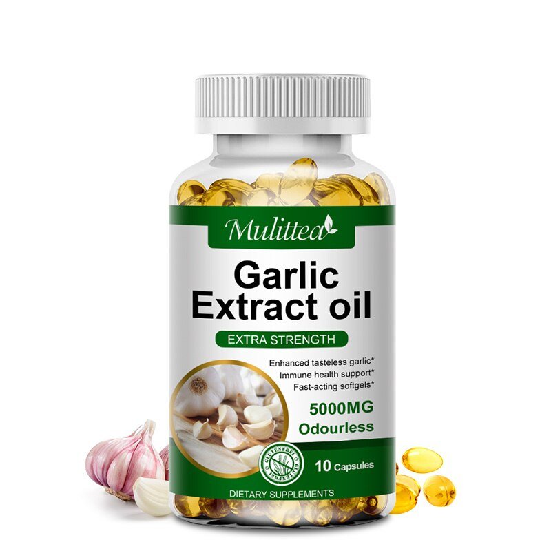 Mulittea Biologische Knoflook Capsules 5000Mg Voor Verlagen Van Cholesterol Verhoogt Immuniteit Verbetert Cardiovasculaire Geurloos Gezondheid Dieet