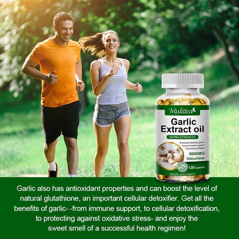 Mulittea Biologische Knoflook Capsules 5000Mg Voor Verlagen Van Cholesterol Verhoogt Immuniteit Verbetert Cardiovasculaire Geurloos Gezondheid Dieet