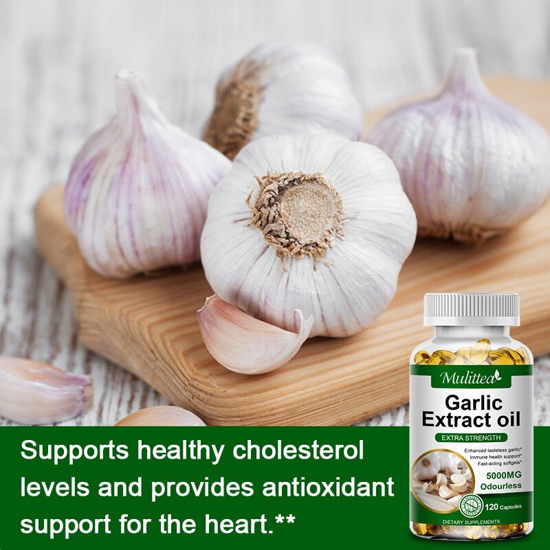 Mulittea Biologische Knoflook Capsules 5000Mg Voor Verlagen Van Cholesterol Verhoogt Immuniteit Verbetert Cardiovasculaire Geurloos Gezondheid Dieet