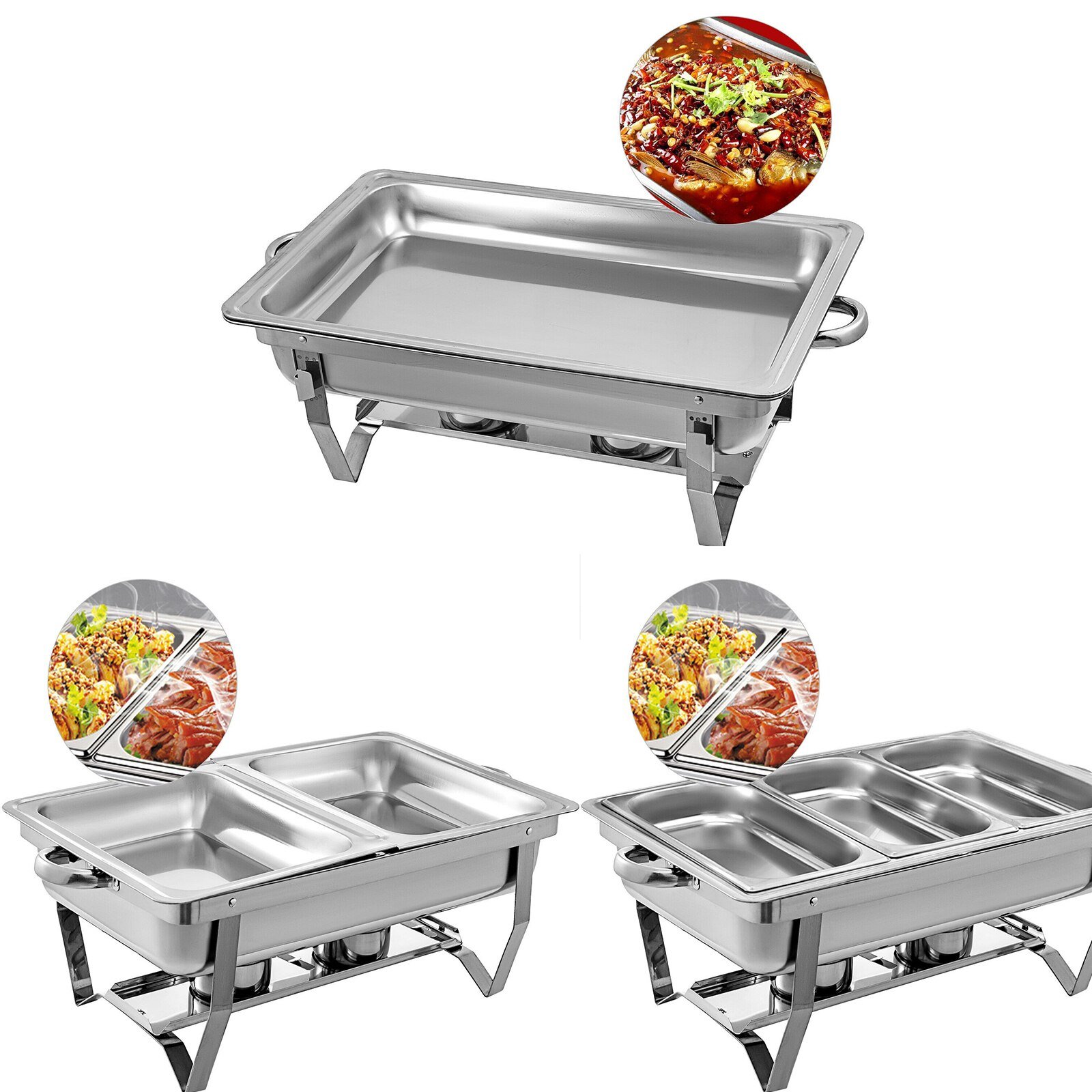 Vevor 9L/8 Quart Chafing Gerechten Buffet Kachel Voedsel Warmer Rvs Opvouwbaar Voor Self-Service Restaurant Catering partijen