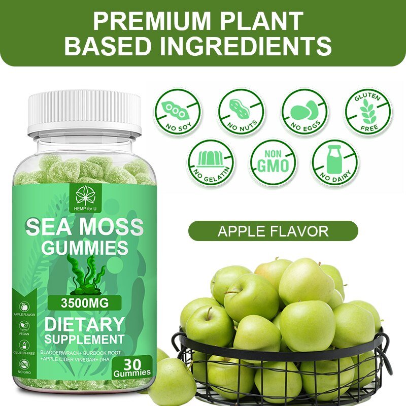 Hfu Organische Zee Moss Gummies Bladderwrack Kliswortel Meerdere Mineralen Ondersteuning Immuniteit & Schildklier Gezondheid Detox Gewichtsverlies