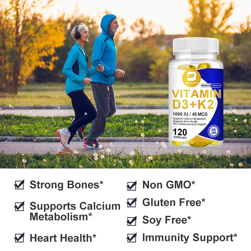 Beworths Organische Vitamine D3K2 Capsules Voor Stimuleren Calcium Absorptie Bone & Joint Gezondheid Verhogen Immuniteit Ondersteuning Hart Gezondheid