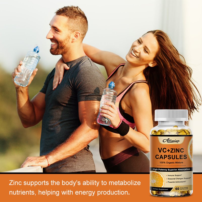 Alliwise Organische Vitamine C 1000Mg + Zink 20Mg Capsules Supplementen Antioxidant Immuunsysteem Pigmentatie Anti-Rimpel Whitening Huid