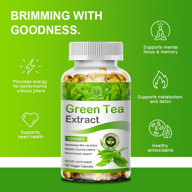 100% Biologische Groene Thee Extract Capsules Krachtige Antioxidant Afslanken Ondersteunt Gezonde Spijsvertering Vermindert Opgeblazen Gevoel Gezondheid Voedsel