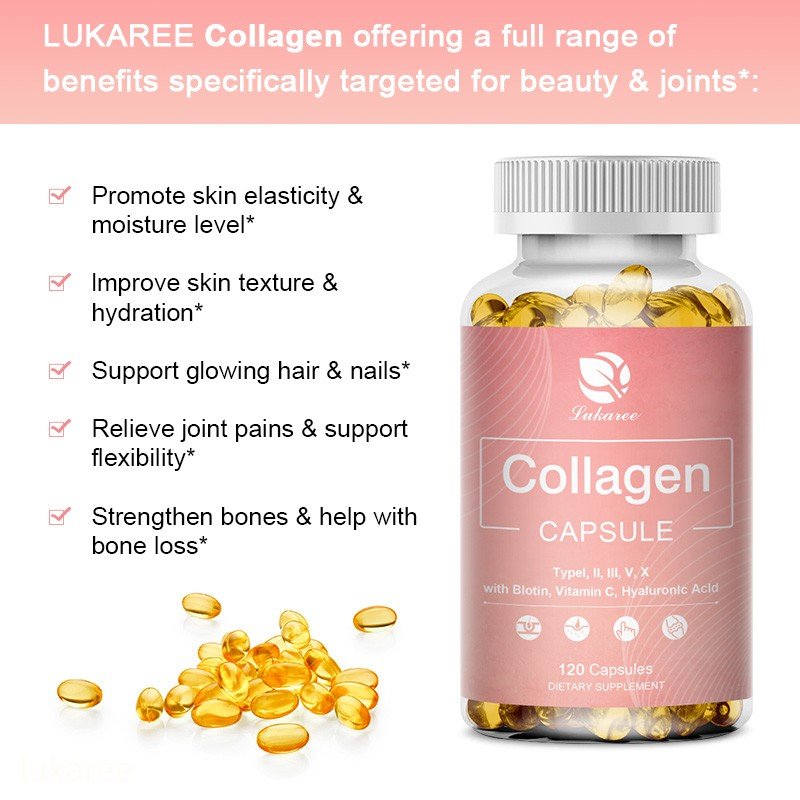 Lukaree Organische Collageen Capsules Whitening Huidverzorging Hydraterende Anti-Rimpel Anti-Aging Gezondheid Voedsel Vitamine C Supplementen