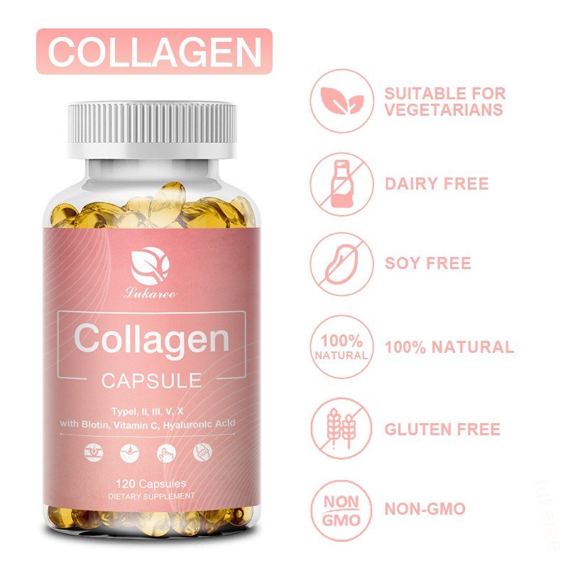 Lukaree Organische Collageen Capsules Whitening Huidverzorging Hydraterende Anti-Rimpel Anti-Aging Gezondheid Voedsel Vitamine C Supplementen