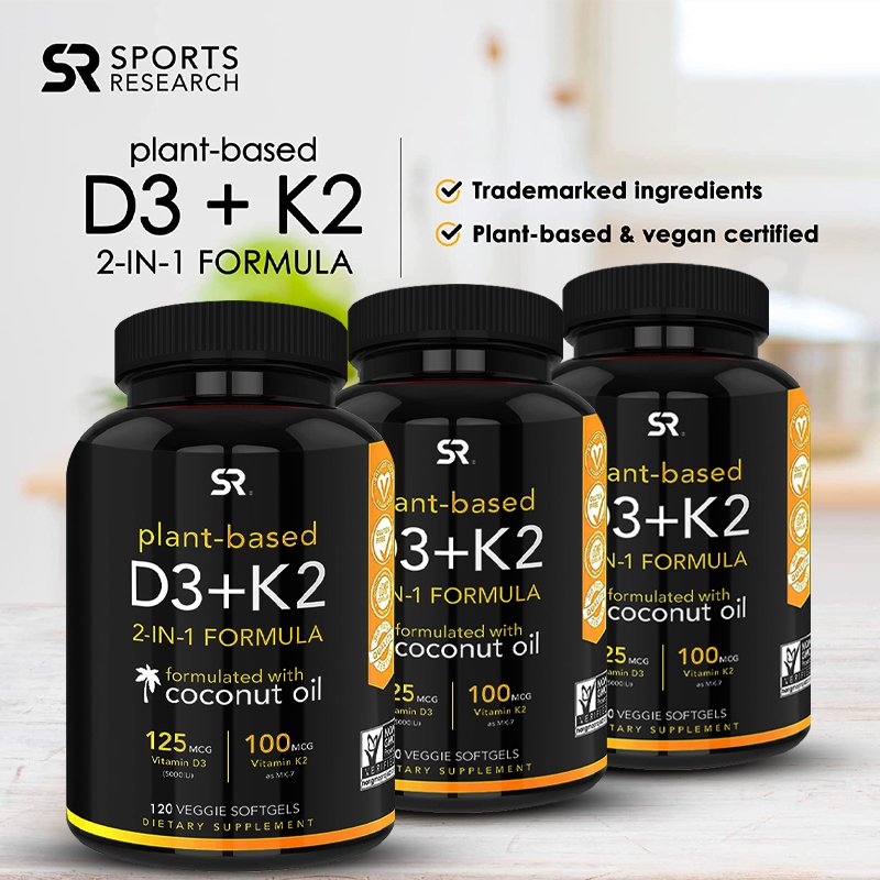Vitamine K2 D3 Met Biologische Kokosolie-Voor Bone Gezondheid En Immuunsysteem Ondersteuning