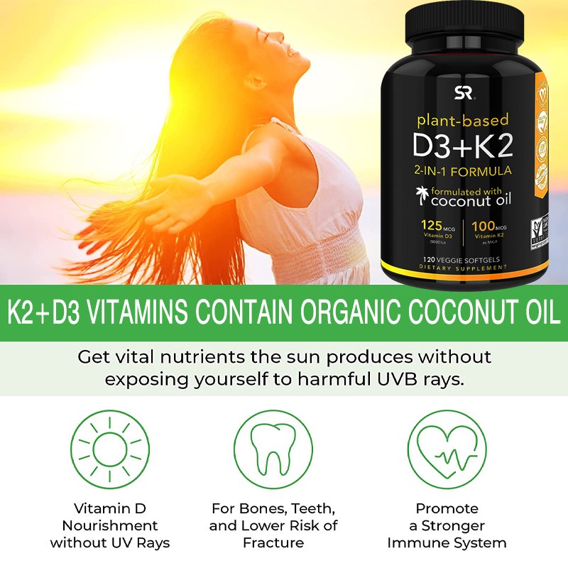 Vitamine K2 D3 Met Biologische Kokosolie-Voor Bone Gezondheid En Immuunsysteem Ondersteuning