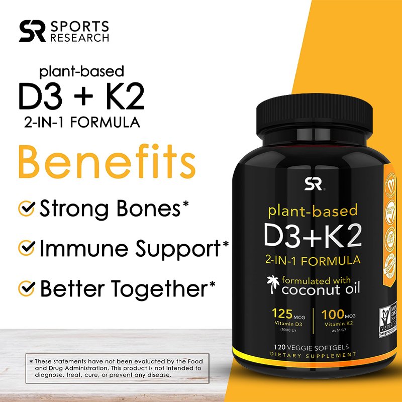 Vitamine K2 D3 Met Biologische Kokosolie-Voor Bone Gezondheid En Immuunsysteem Ondersteuning