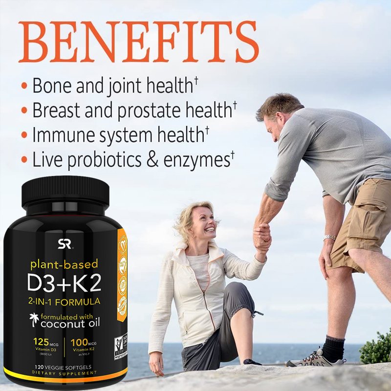 Vitamine K2 D3 Met Biologische Kokosolie-Voor Bone Gezondheid En Immuunsysteem Ondersteuning