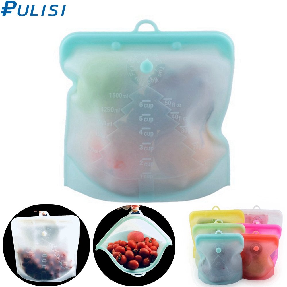 Pulisi Siliconen Herbruikbare Voedsel Zak 1500Ml 50Oz Lekvrij Containers Herbruikbare Verse Zak Voedsel Opbergtas Vriezer Zak Snack