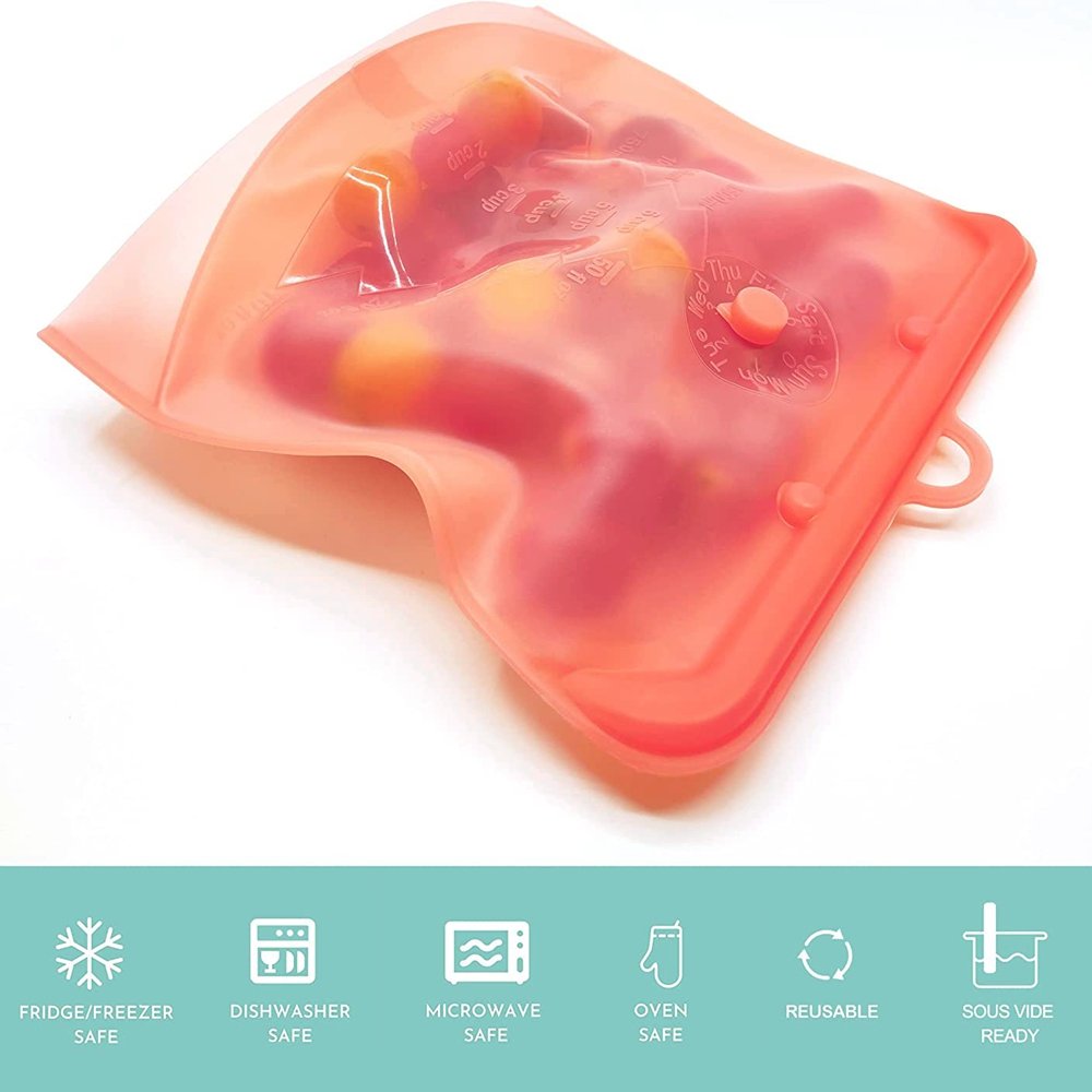 Pulisi Siliconen Herbruikbare Voedsel Zak 1500Ml 50Oz Lekvrij Containers Herbruikbare Verse Zak Voedsel Opbergtas Vriezer Zak Snack