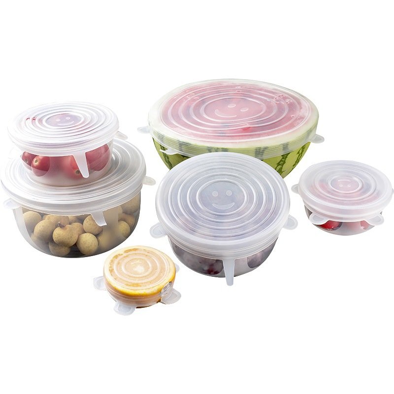 6 Stks/set Siliconen Vers Houden Cover Voedsel Afsluitdeksel Nul Afval Keuken Accessoires Herbruikbare Beschermende Film Container