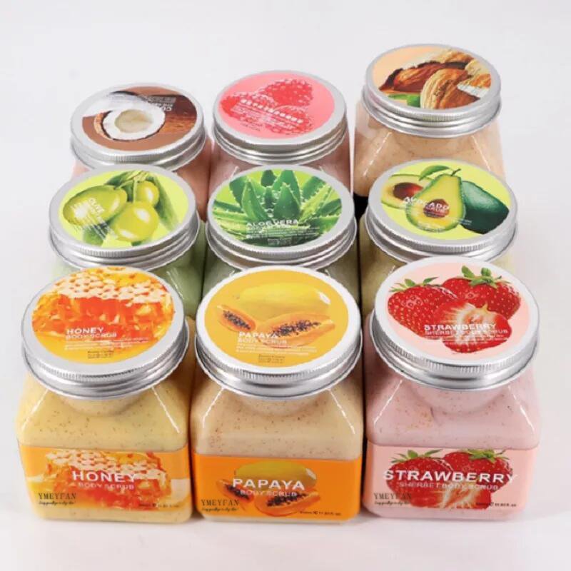 350Ml Dropship Biologisch Fruit Aardbei Papaya Houtskool Lavendel Exfolianting Whitening Hydraterende Gezicht En Body Scrub