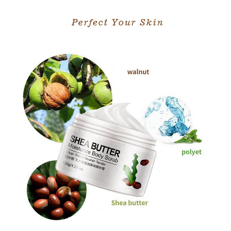 Exfoliërende Gel Body Scrub Crème Shea Butter Fruit Komkommer Amandel Huid Whitening Gaan Cutine Dode Huid Hydraterende Lichaamsverzorging 120G Exfoliërende Gel Body Scrub Crème Shea Butter Fruit Komkommer Amandel Huid Whitening Gaan Cutine Dode Huid Hydraterende Lichaamsverzorging 120G
