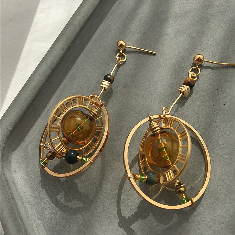 Amorcome Koreaanse Lange Ronde Draaibaar Planeet Druppel Oorbellen Voor Vrouwen Ronde Dangle Oorbellen Pendientes Mode-sieraden Brinco