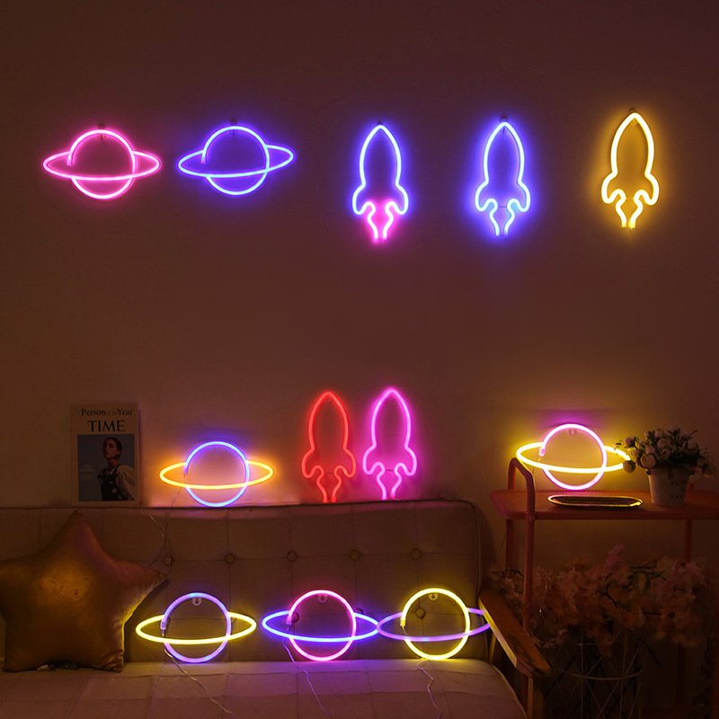 Planeet Led Verlichting Neon Light Sign Slaapkamer Decor Rocket Alien Neon Night Lamp Voor Kamers Wall Art Bar Party Usb of Batterij Aangedreven