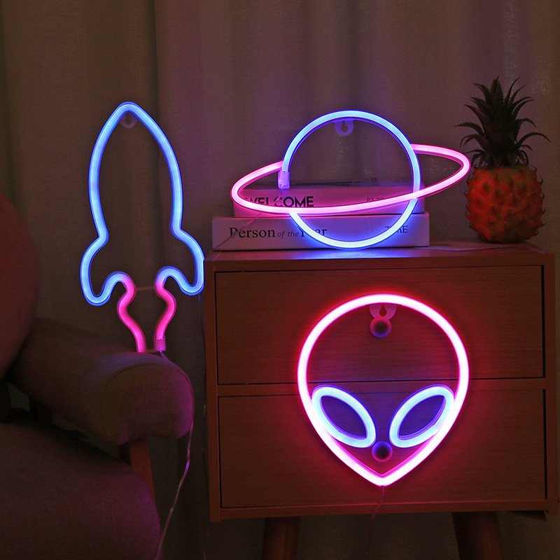 Planeet Led Verlichting Neon Light Sign Slaapkamer Decor Rocket Alien Neon Night Lamp Voor Kamers Wall Art Bar Party Usb of Batterij Aangedreven
