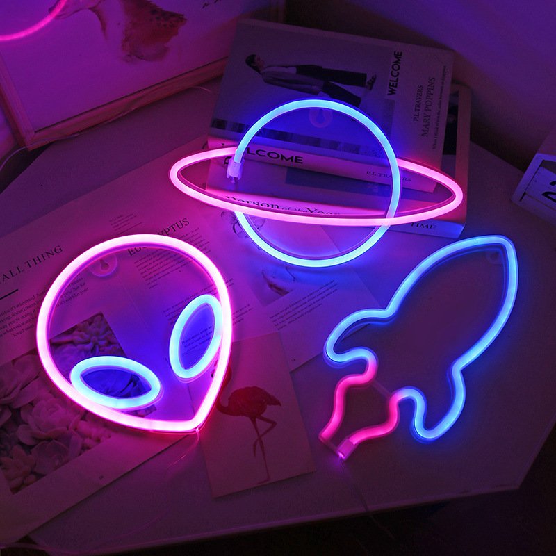 Planeet Led Verlichting Neon Light Sign Slaapkamer Decor Rocket Alien Neon Night Lamp Voor Kamers Wall Art Bar Party Usb of Batterij Aangedreven