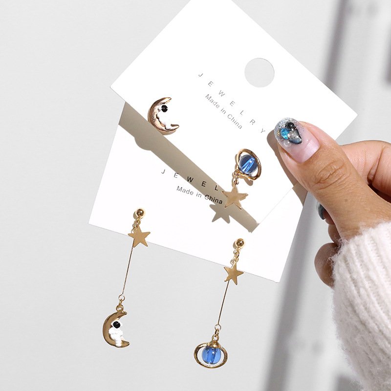 Creative Leuke Ontwerp Universe Planet Star Astronaut Tassel Drop Oorbellen Voor Vrouwen Meisjes Hollow Cirkel Kristallen Hanger Sieraden