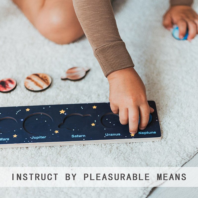 Kids Solar System Tray Jigsaw Puzzles Wooden Toys Montessori Space Planets Puzzles Games Sun Earth Science Educational Toys