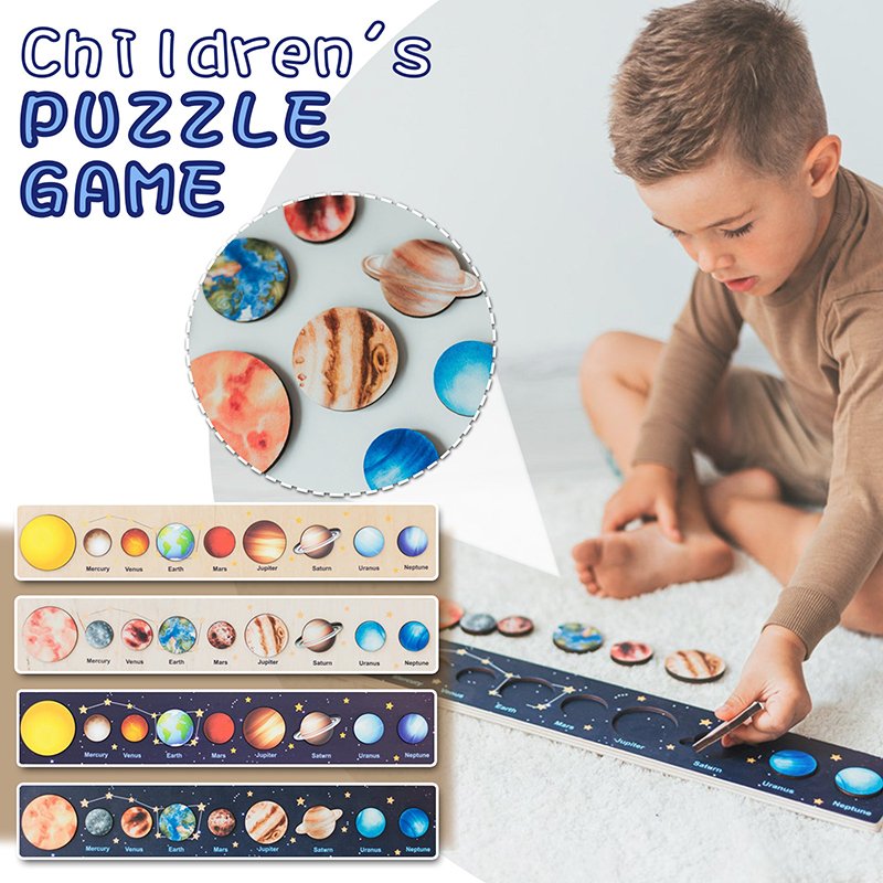 Kids Solar System Tray Jigsaw Puzzles Wooden Toys Montessori Space Planets Puzzles Games Sun Earth Science Educational Toys