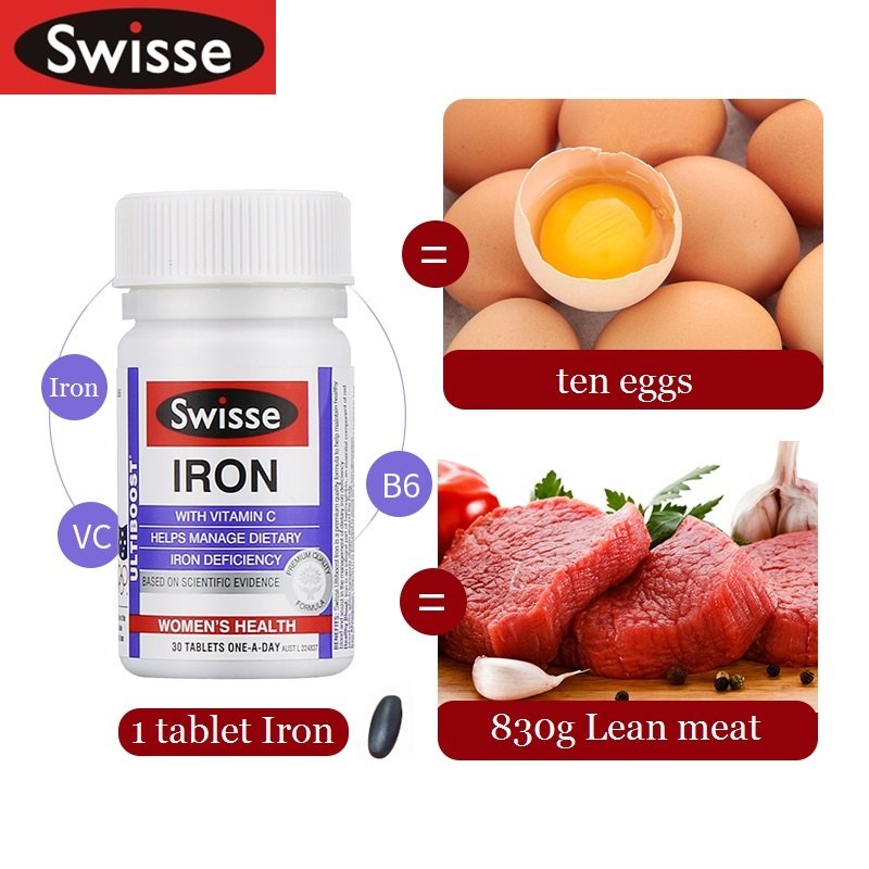 Australië Swisse Ijzer Supplement 30 Tabletten Vrouwen Gezondheid Bloed Dietary Ijzertekort Vitamine C Immuunsysteem Vegetariërs Veganisten