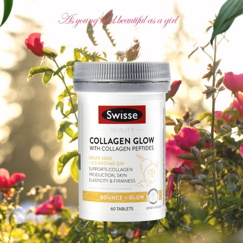 Australië Swisse Schoonheid Collageen Peptiden Glow 60 Tabletten Druif Zaad Co-Enzym Q10 Vrouwen Huid Reparatie Stevigheid Voedingssupplement