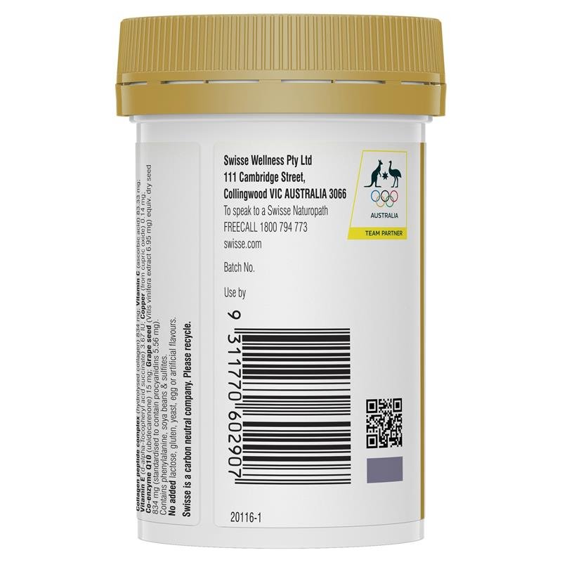 Australië Swisse Schoonheid Collageen Peptiden Glow 60 Tabletten Druif Zaad Co-Enzym Q10 Vrouwen Huid Reparatie Stevigheid Voedingssupplement