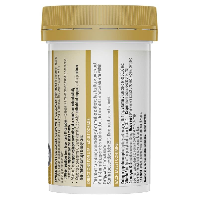 Australië Swisse Schoonheid Collageen Peptiden Glow 60 Tabletten Druif Zaad Co-Enzym Q10 Vrouwen Huid Reparatie Stevigheid Voedingssupplement