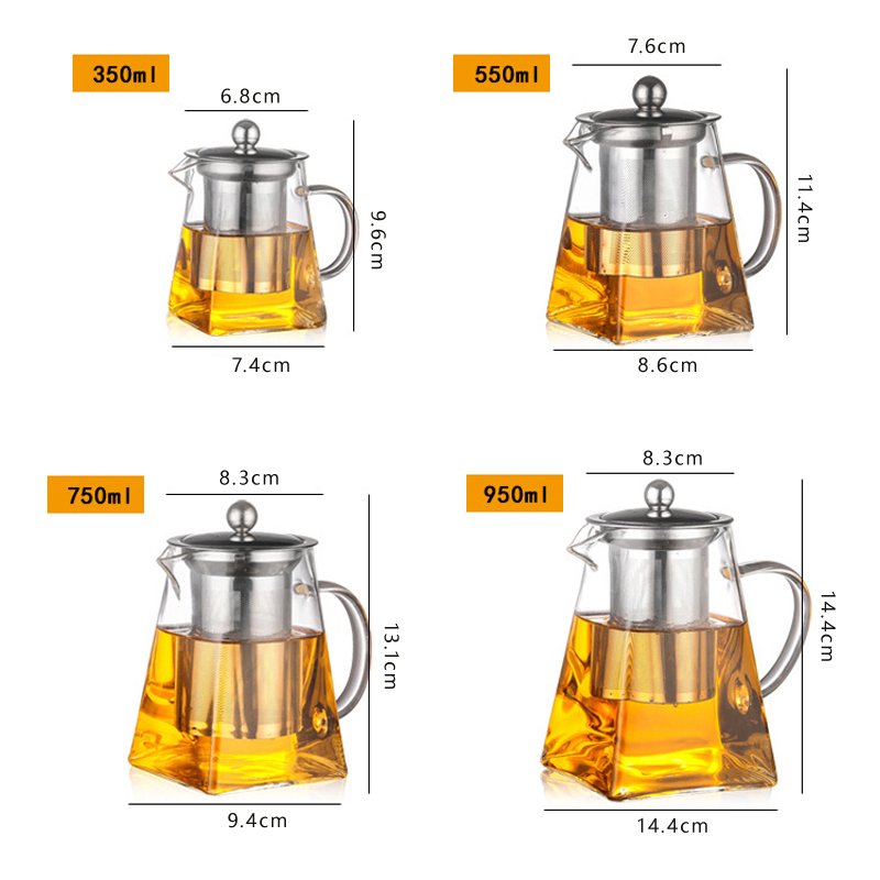 Hittebestendig Glas Theepot Met Roestvrijstalen Theefilter Verwarmde Container Thee Pot Goede Clear Ketel Vierkante Filter Manden
