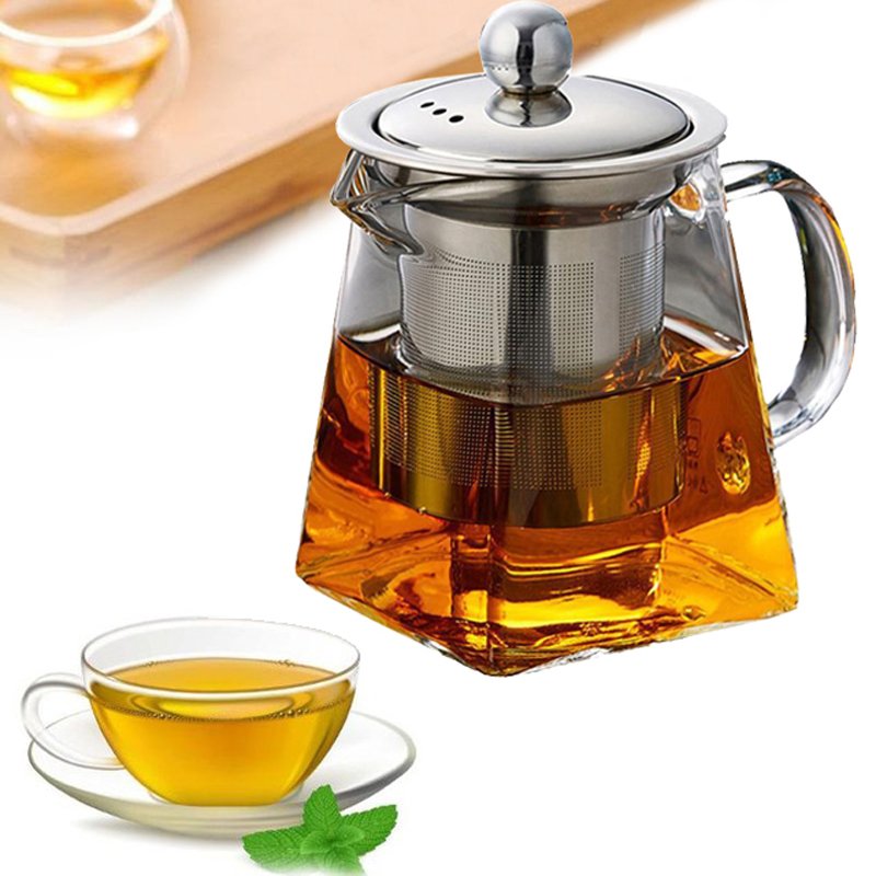 Hittebestendig Glas Theepot Met Roestvrijstalen Theefilter Verwarmde Container Thee Pot Goede Clear Ketel Vierkante Filter Manden