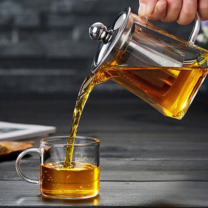 Hittebestendig Glas Theepot Met Roestvrijstalen Theefilter Verwarmde Container Thee Pot Goede Clear Ketel Vierkante Filter Manden
