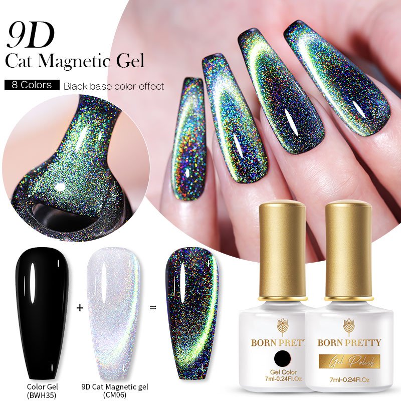 Geboren Pretty 7Ml 9D Kat Magnetische Gel Polish Kleurrijke Shining Chameleon Gel Vernis Alle Voor Manicure Worden Gebruikt Zwart kleur Base