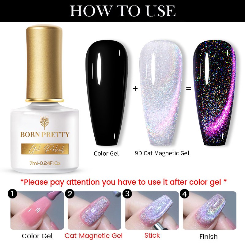 Geboren Pretty 7Ml 9D Kat Magnetische Gel Polish Kleurrijke Shining Chameleon Gel Vernis Alle Voor Manicure Worden Gebruikt Zwart kleur Base