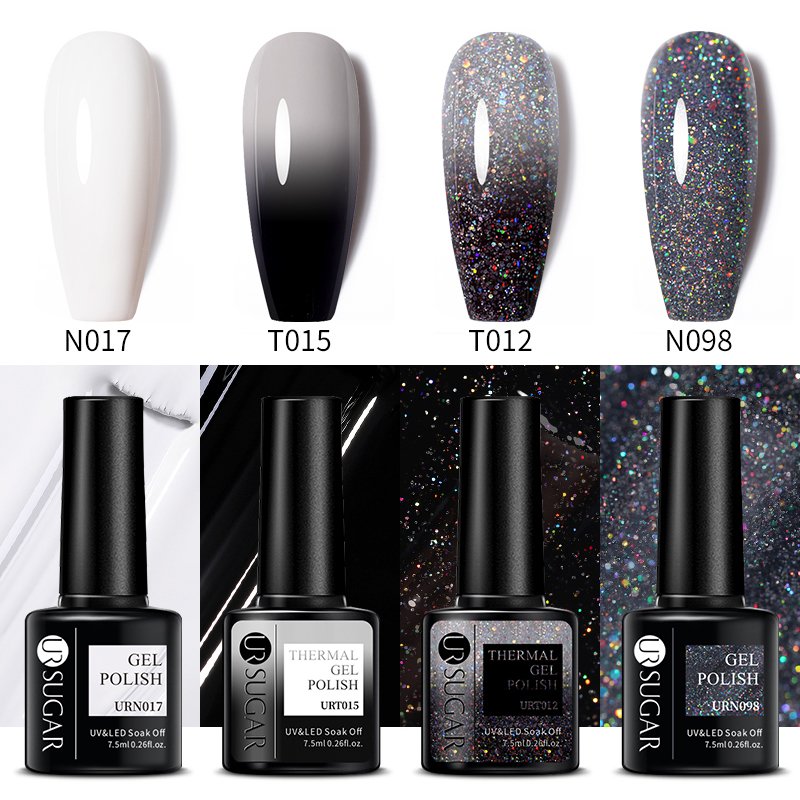 Ur Suiker Zwarte Thermische Glitter Sliver Nail Gel Polish Semi-Permanente Shiny Gel Polish Vernis Losweken Uv Gel alle Voor Manicur