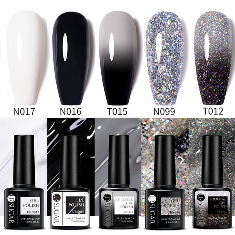 Ur Suiker Zwarte Thermische Glitter Sliver Nail Gel Polish Semi-Permanente Shiny Gel Polish Vernis Losweken Uv Gel alle Voor Manicur