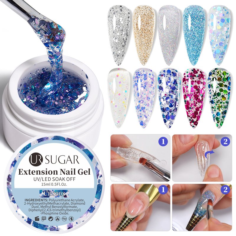 Ur Suiker Glitter Nail Extension Gel 15Ml Alle Voor Manicure Building Uv Led Gel Semi Permanente Soak Off Nail art Gel Voor Uitbreiding