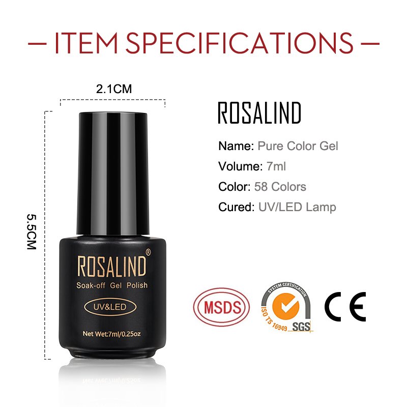 Rosalind Nail Gel Polish Vernissen Semi Permanente Pure Kleur Alle Voor Manicure Soak Off Uv Nagels Art Base Top Coat uv Gel Polish