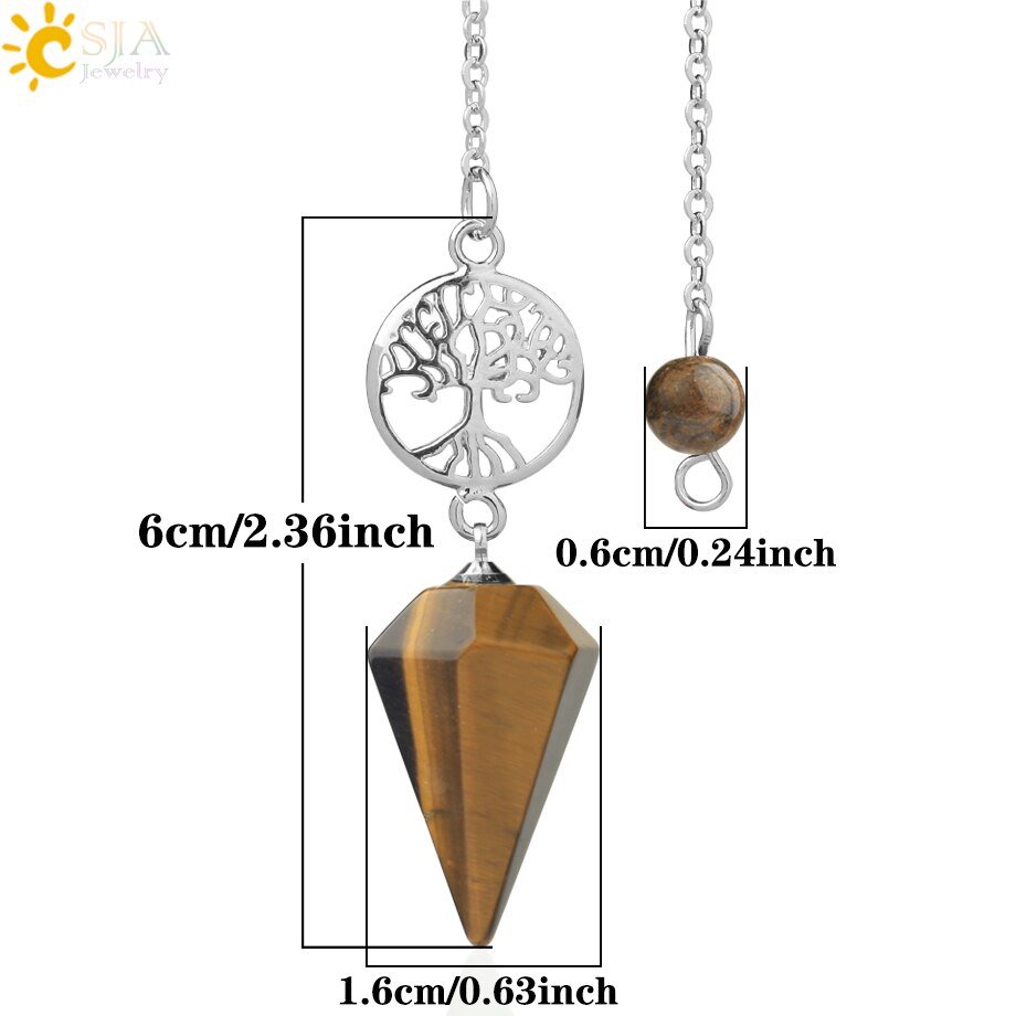 Csja Natuursteen Slinger Voor Radiesthesia Wichelroedelopen Reiki Boom Van Het Leven Hanger Waarzeggerij Pendulos Esoterische Amulet Sieraden G718