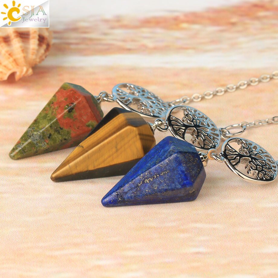 Csja Natuursteen Slinger Voor Radiesthesia Wichelroedelopen Reiki Boom Van Het Leven Hanger Waarzeggerij Pendulos Esoterische Amulet Sieraden G718