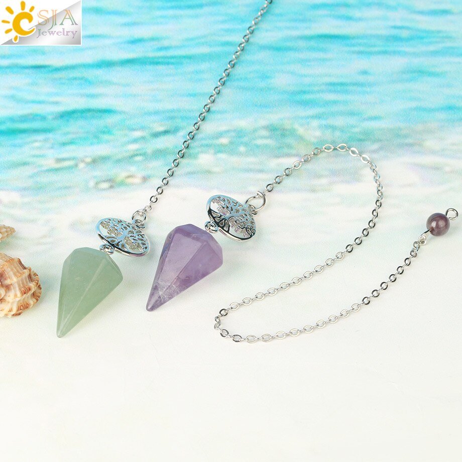 Csja Natuursteen Slinger Voor Radiesthesia Wichelroedelopen Reiki Boom Van Het Leven Hanger Waarzeggerij Pendulos Esoterische Amulet Sieraden G718