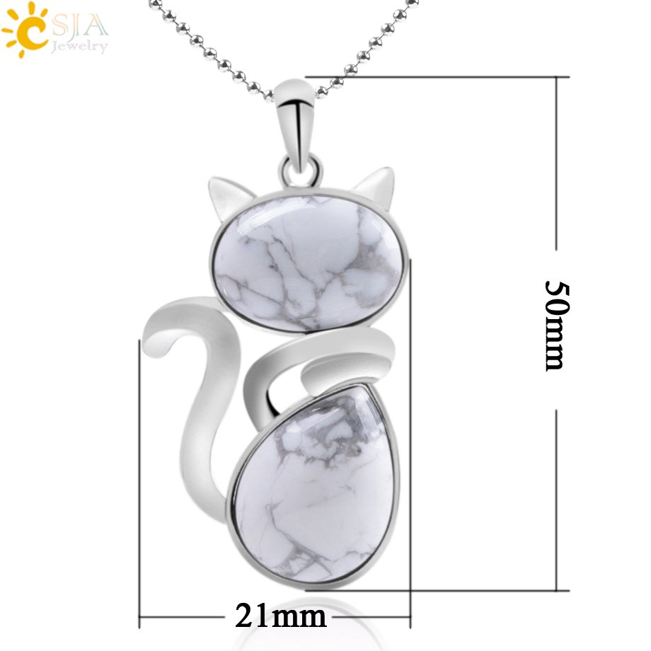 Csja Reiki Natuursteen Kettingen Roze Quartz Hangers Voor Vrouwen Meisje Leuke Kat Vorm Rock Black Onyx Kralen Ketting Sieraden f066