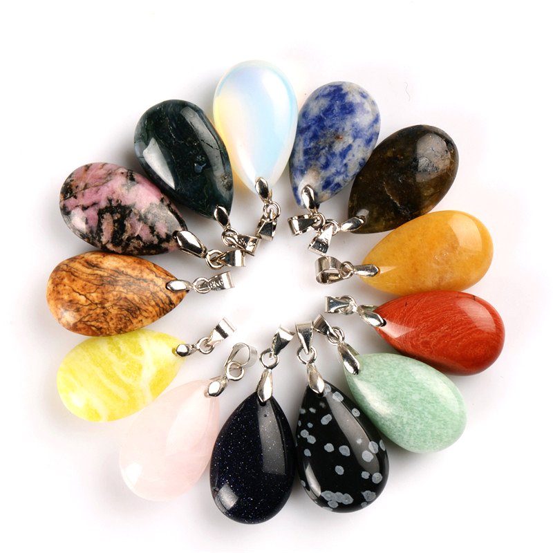Diverse Natuursteen Water Drop Hangers Slinger Crystal Fluoriet Opalite obsidiaan Chakra Healing Reiki Kralen & Gratis verzending